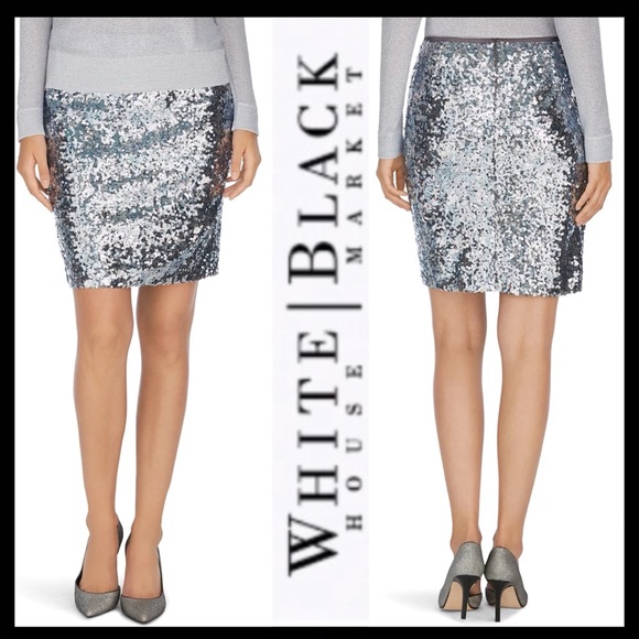 White House Black Market Dresses & Skirts - NWT WHBM Silver Sequin Pencil Skirt